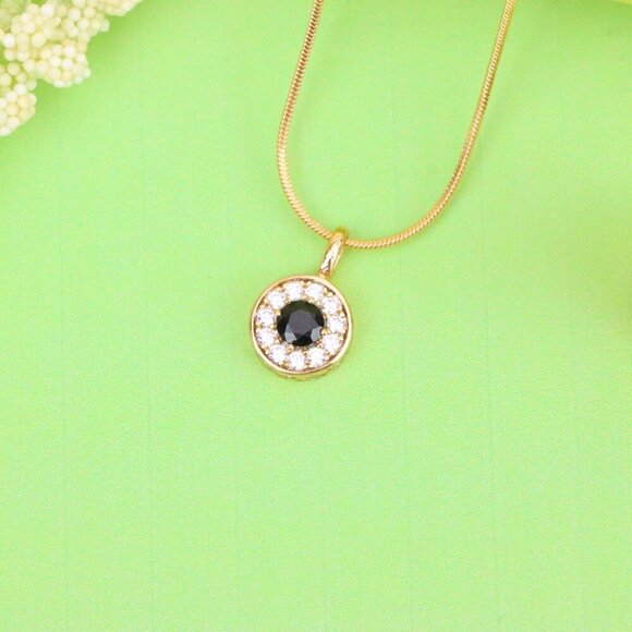 "Black Center Round Pendant in Rose Gold with Crystal Halo, XPPT1595 - Picture 10 of 13